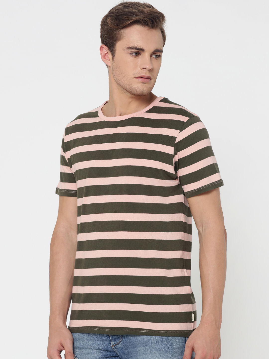 Pink Striped Crew Neck T-Shirt