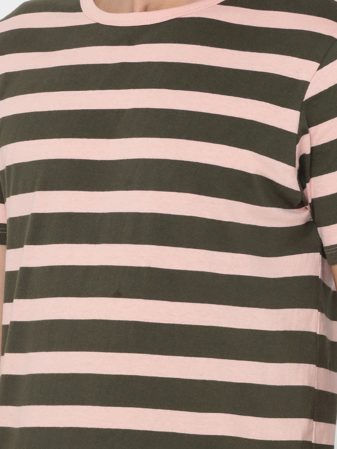 Pink Striped Crew Neck T-Shirt
