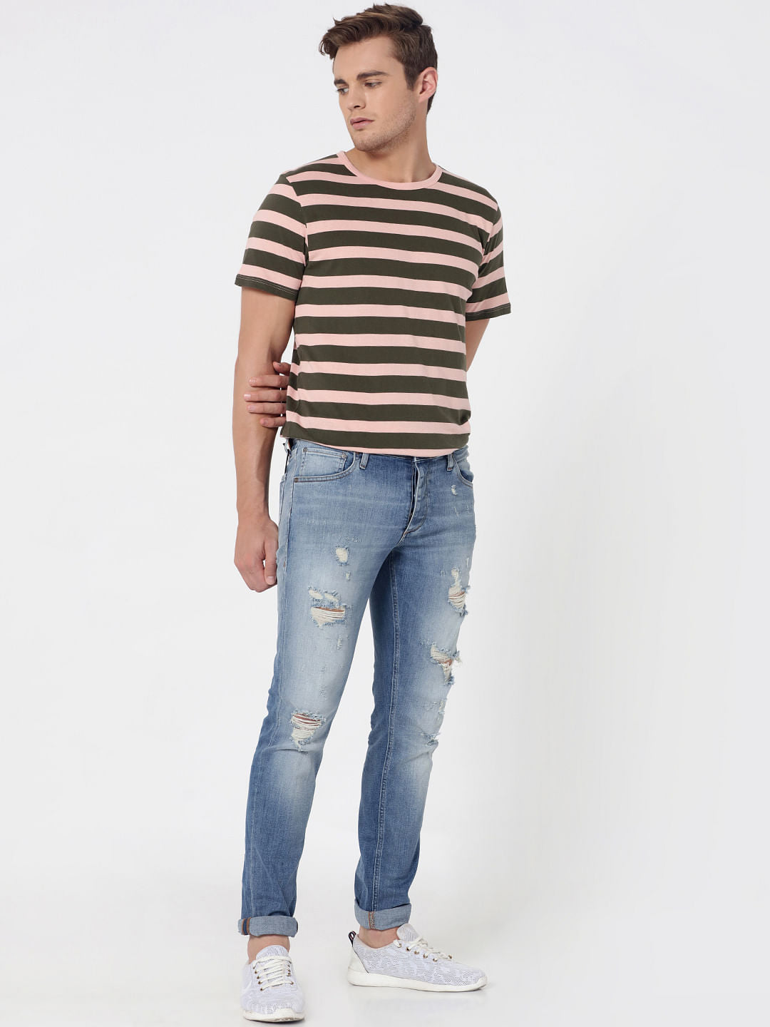 Pink Striped Crew Neck T-Shirt