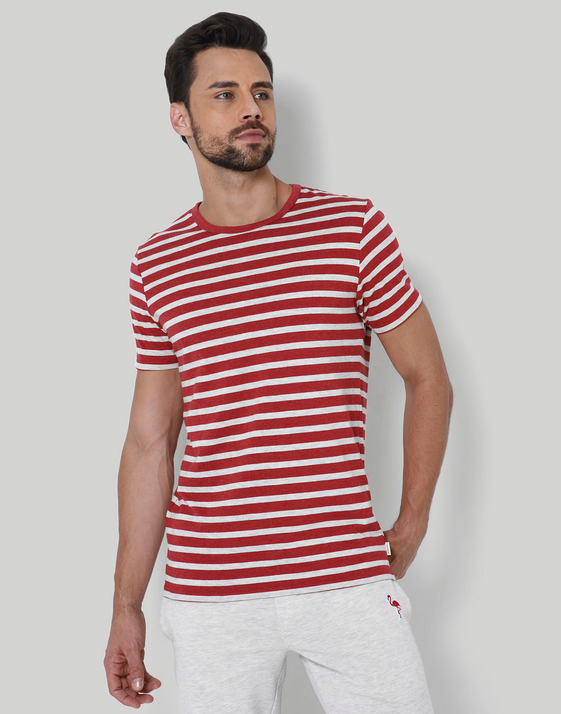 Red Striped Crew Neck T-Shirt - S