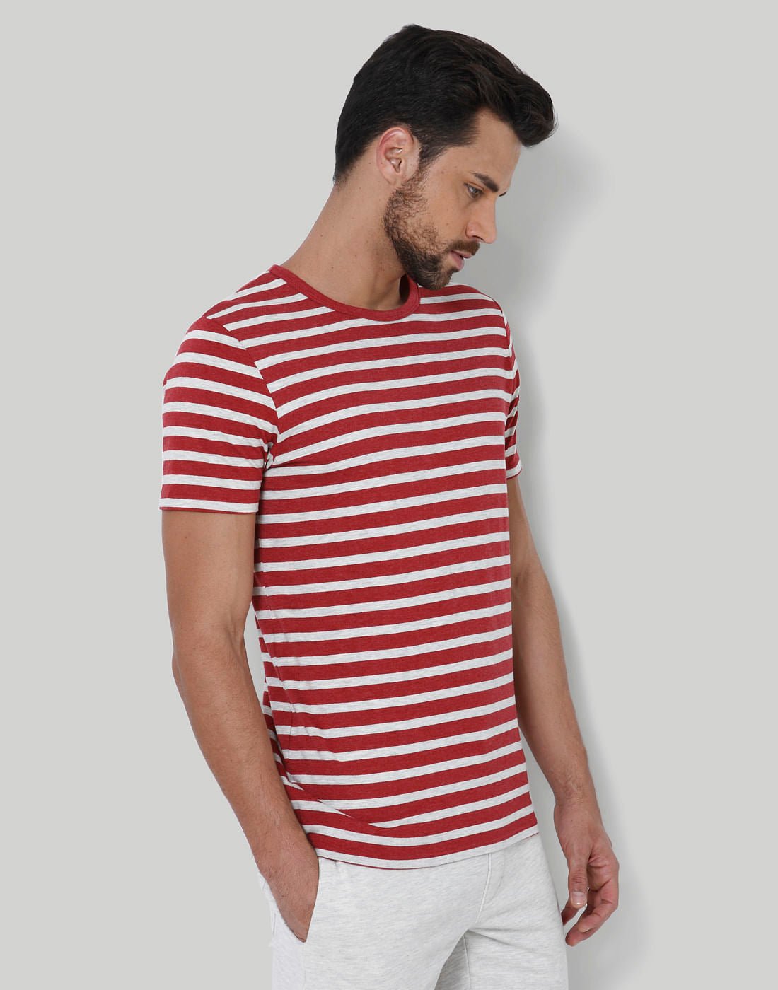 Red Striped Crew Neck T-Shirt