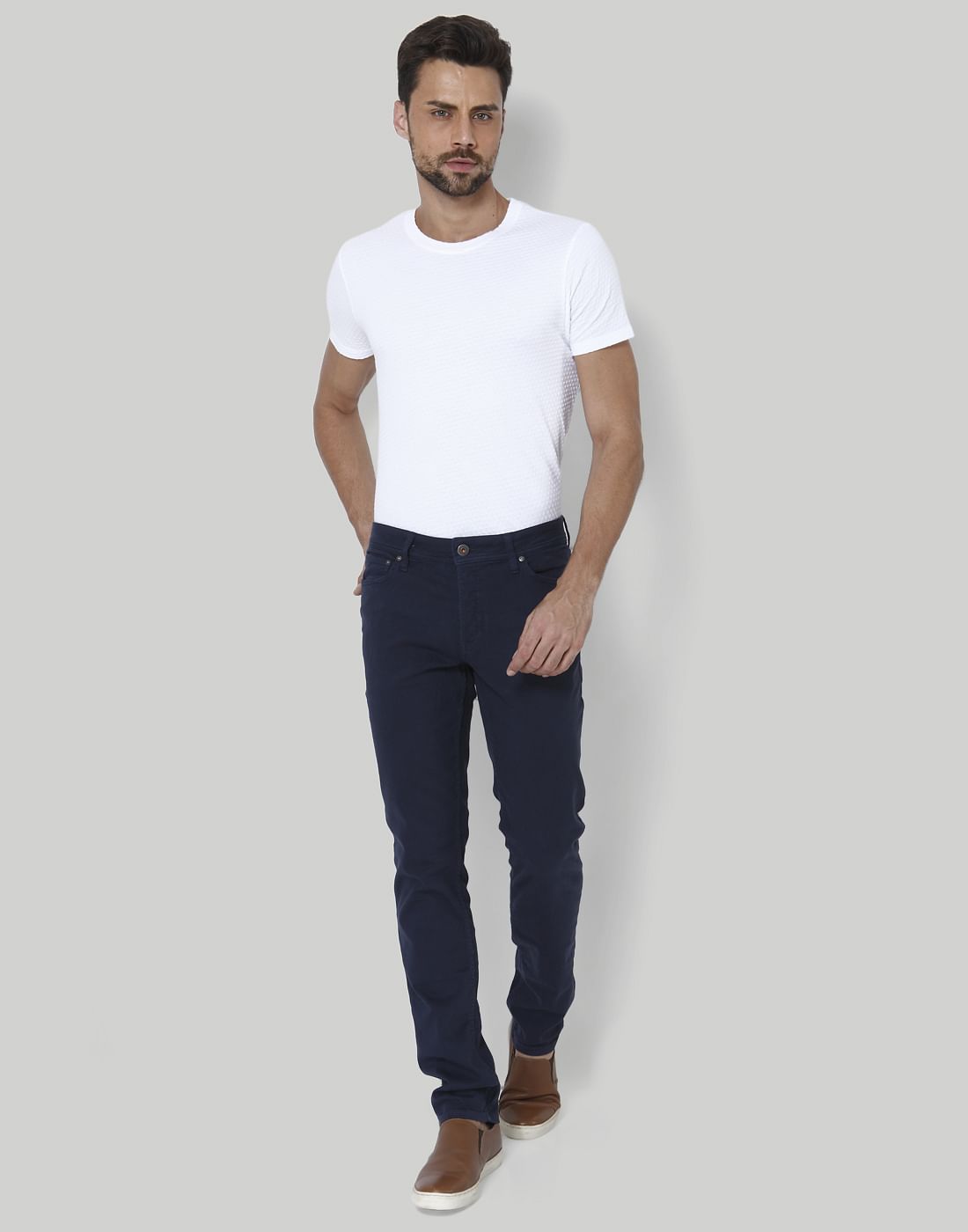 Dark Blue Mid Rise Slim Fit Chinos
