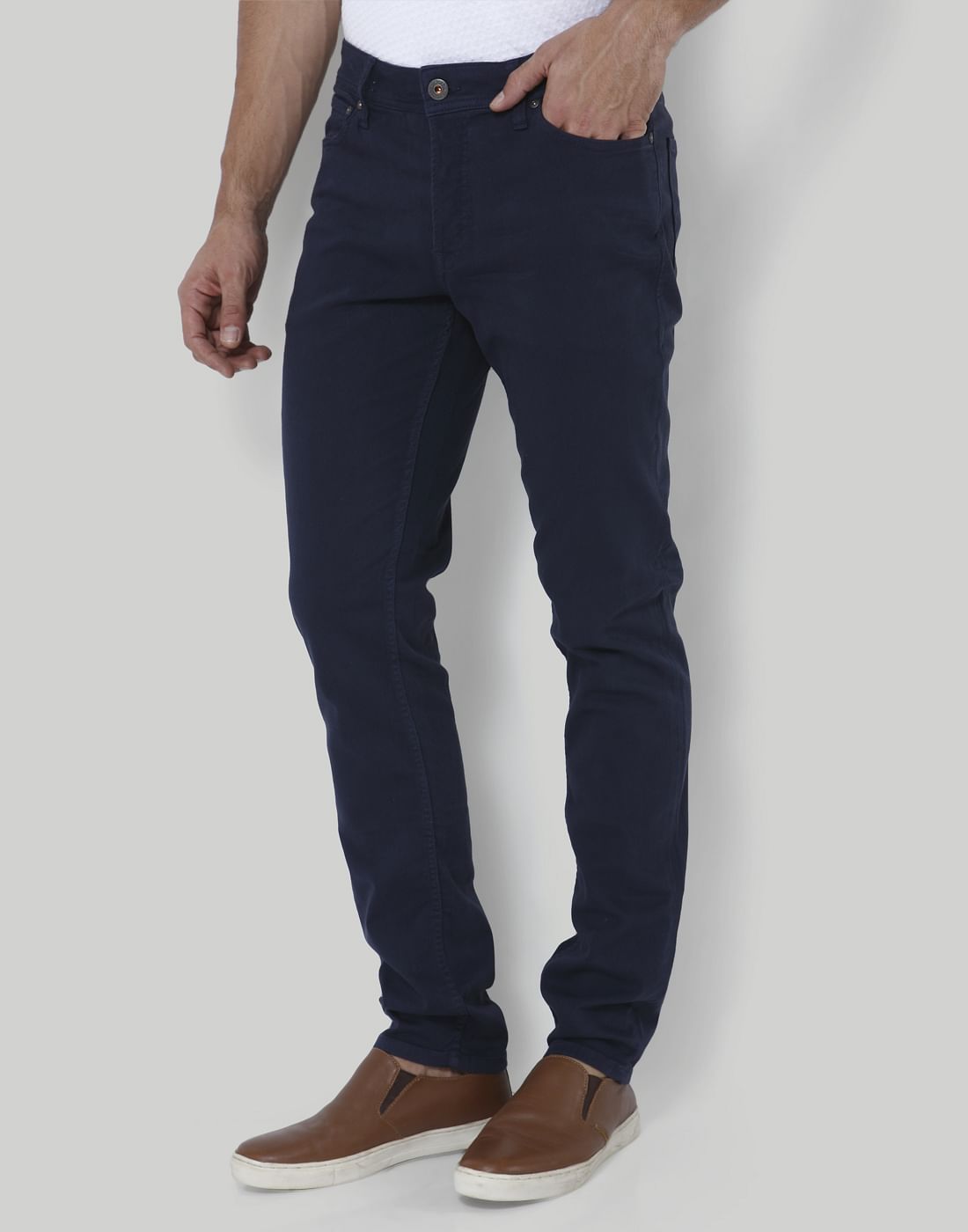 Dark Blue Mid Rise Slim Fit Chinos