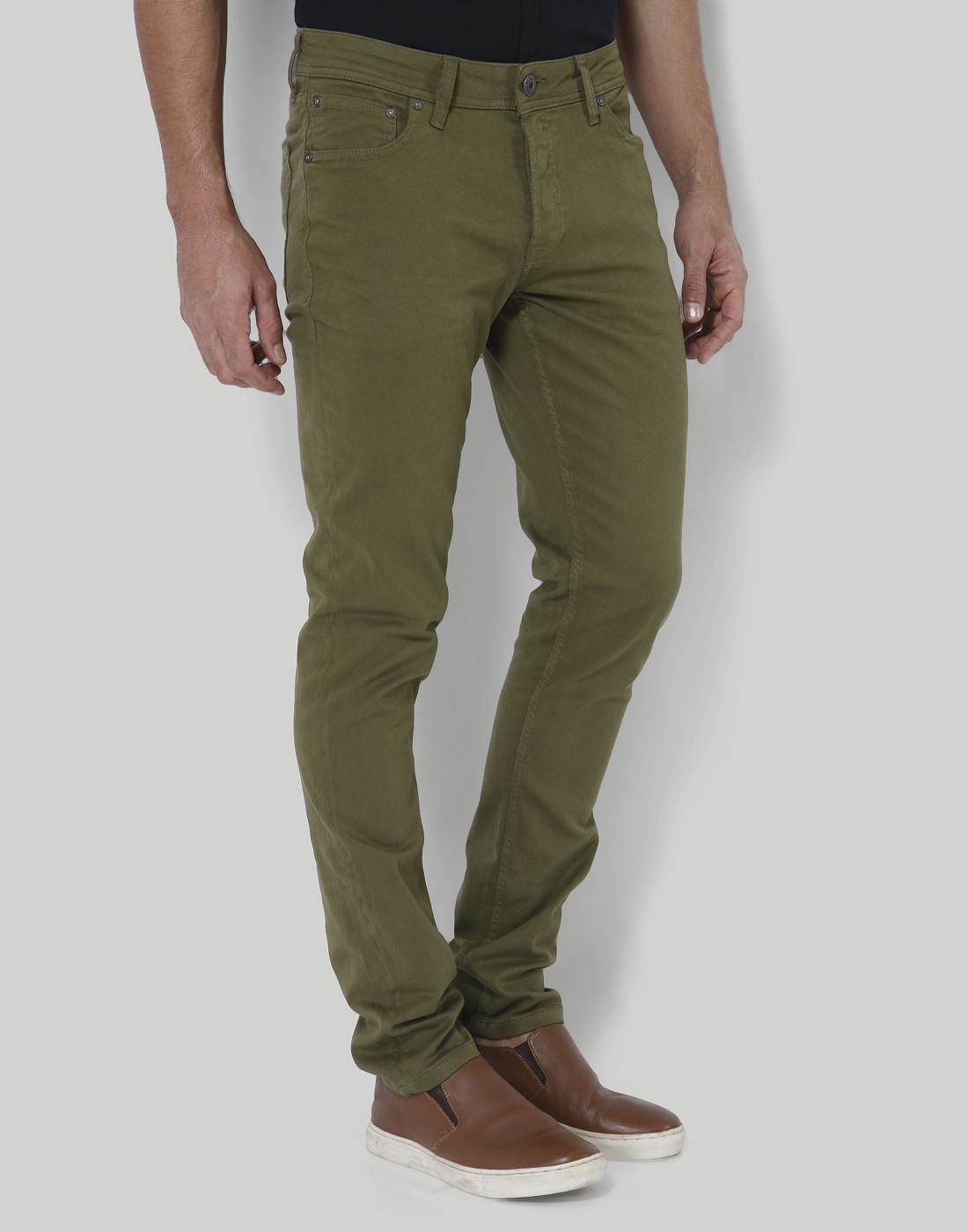Green Mid Rise Slim Fit Chinos