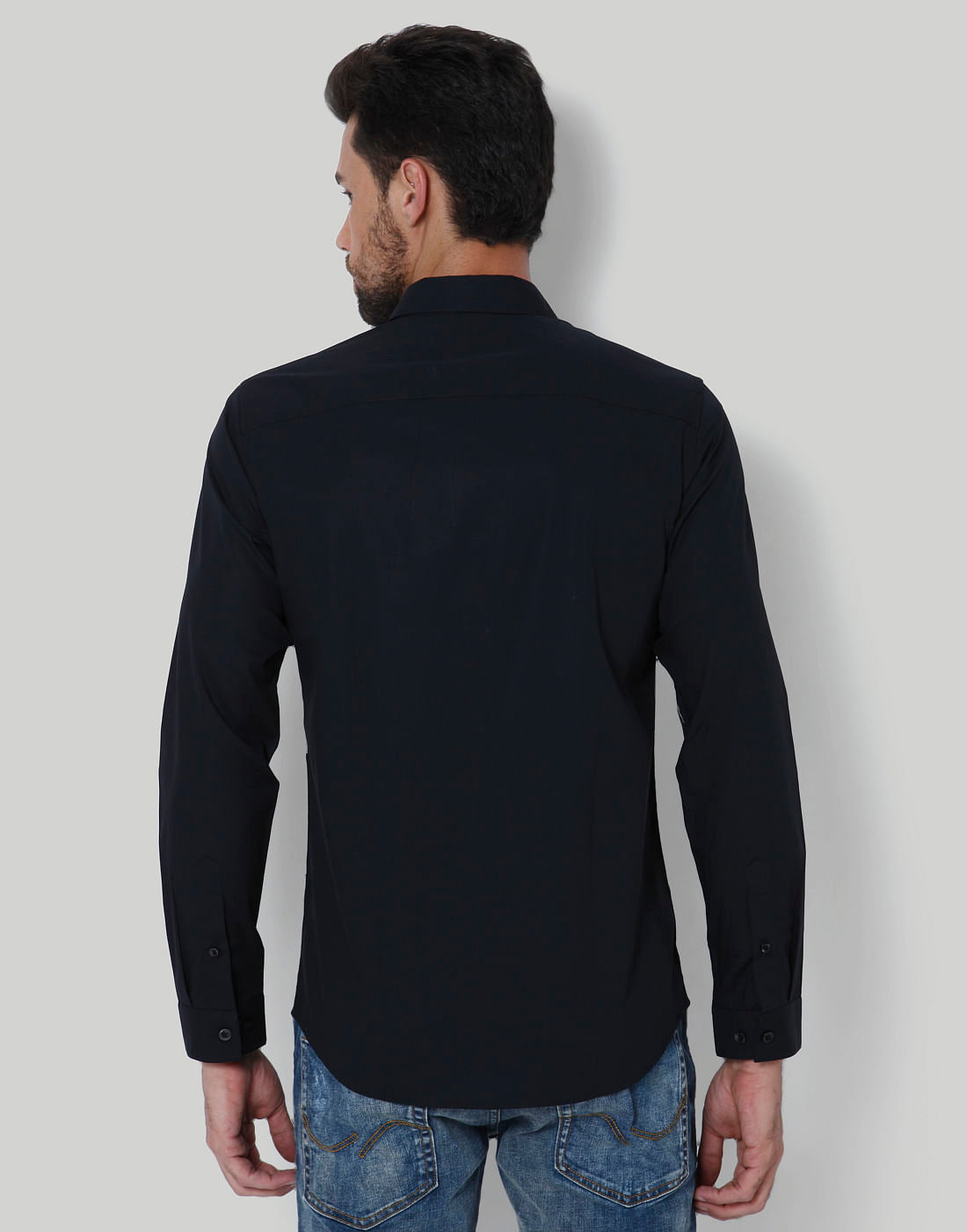 Black Colour Blocked Slim Fit Shirt