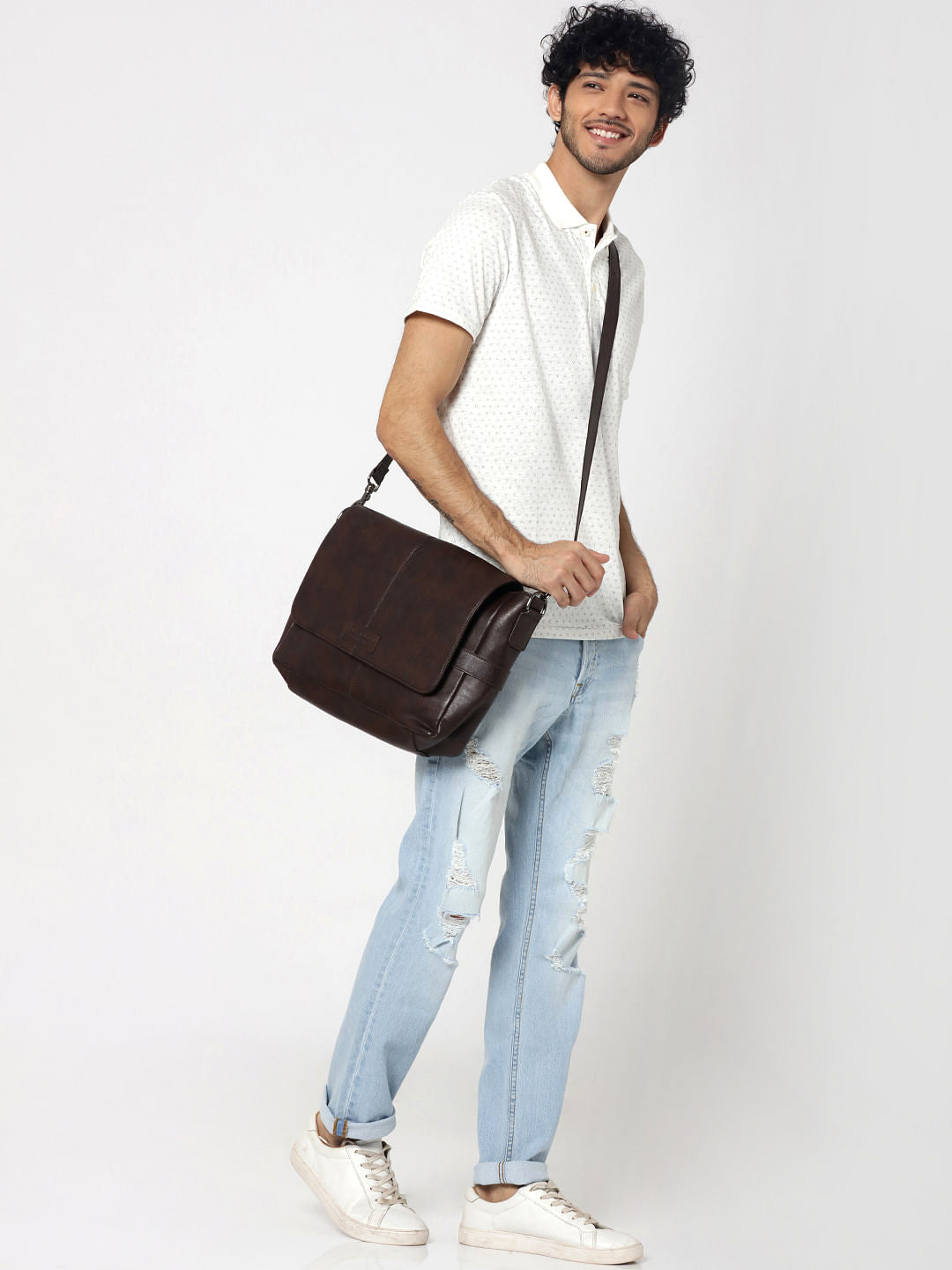 White All Over Printed Polo T-Shirt