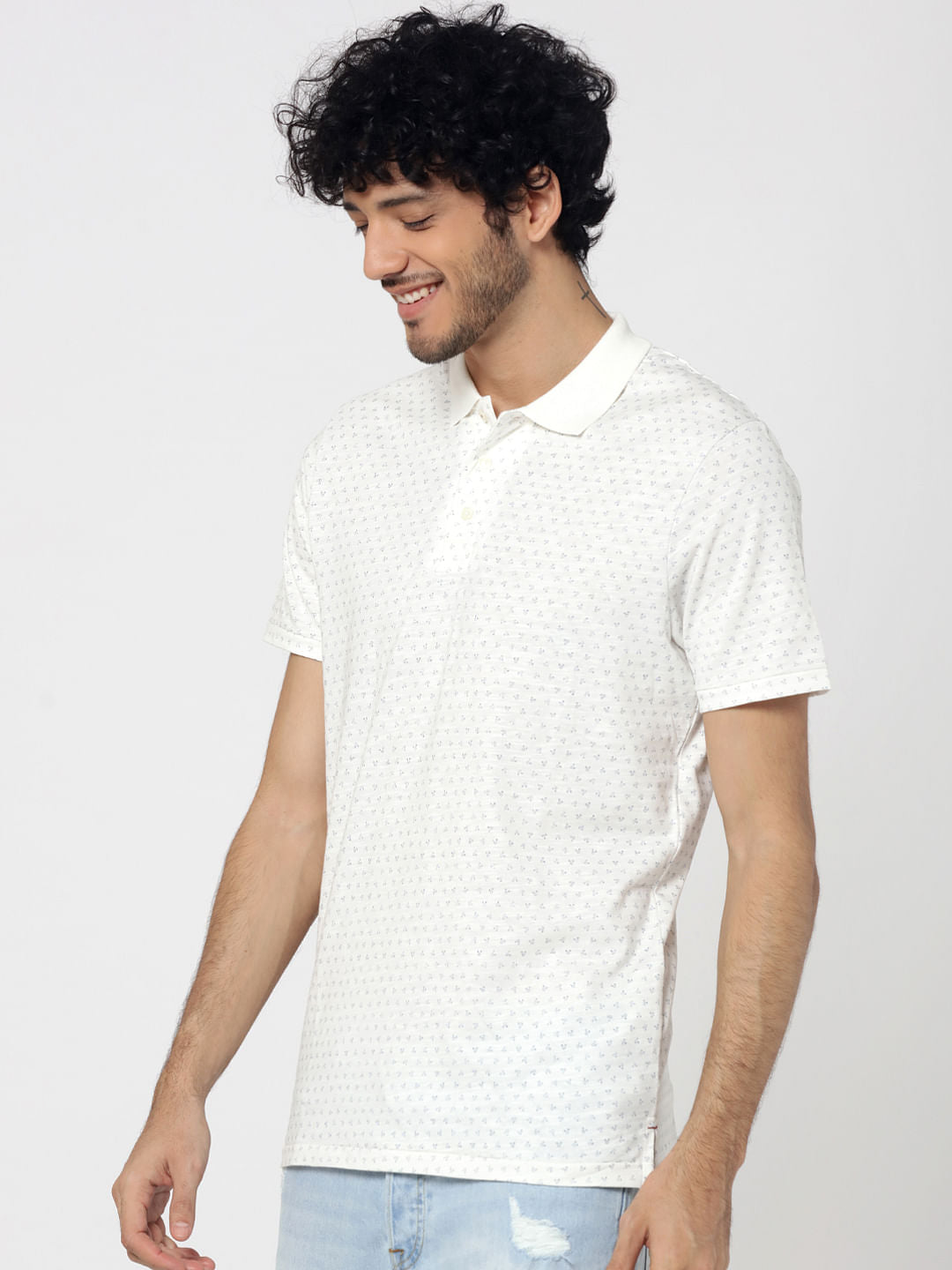 White All Over Printed Polo T-Shirt