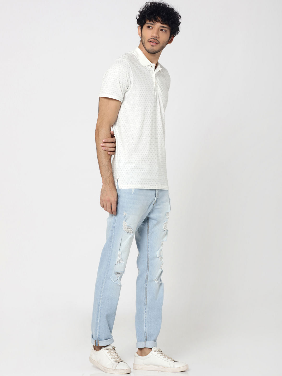 White All Over Printed Polo T-Shirt