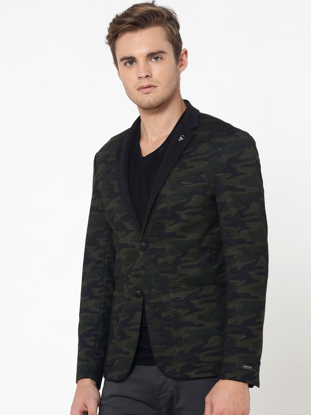 Olive Green Camo Print Blazer - 46