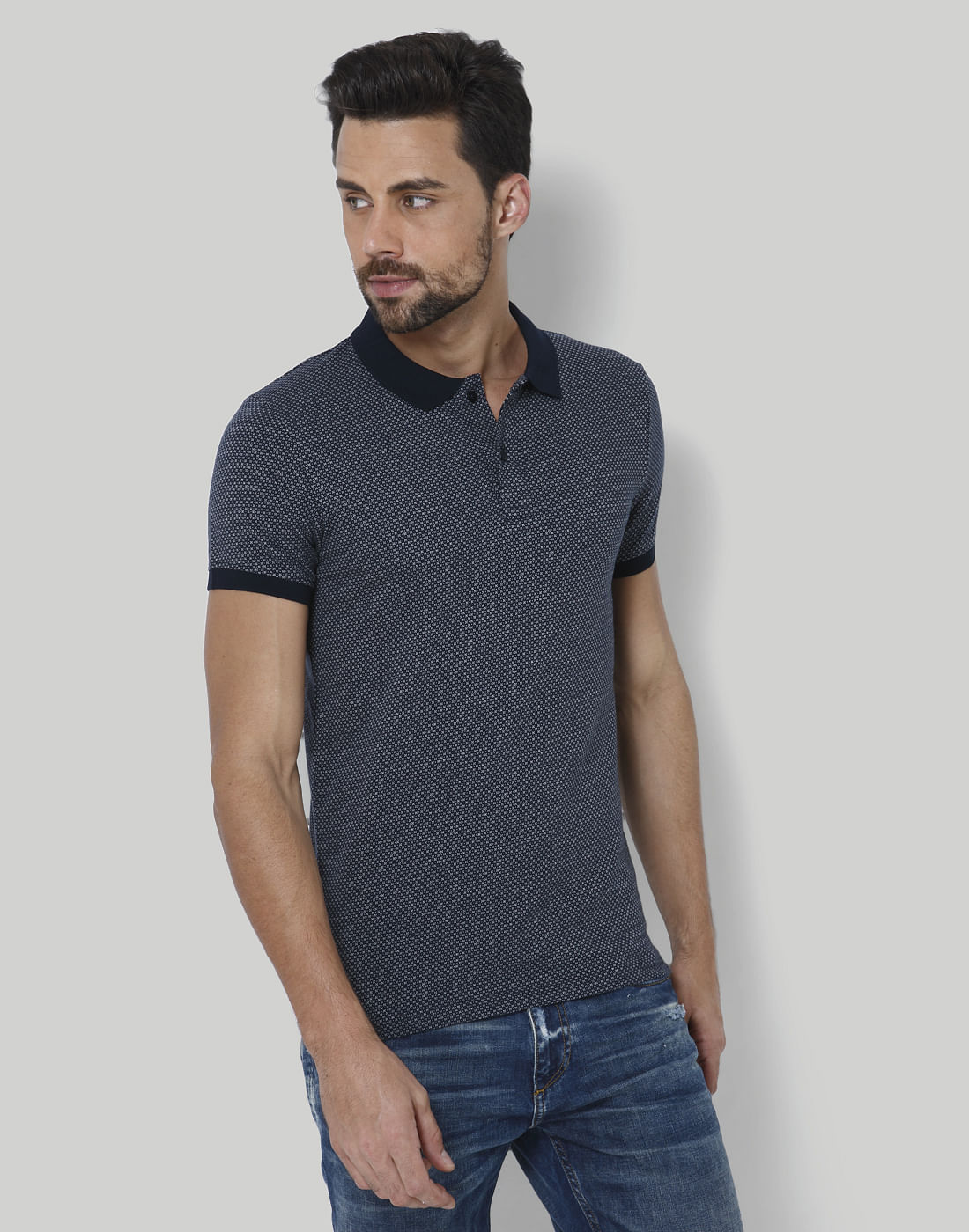 Black Printed Polo T-Shirt - S