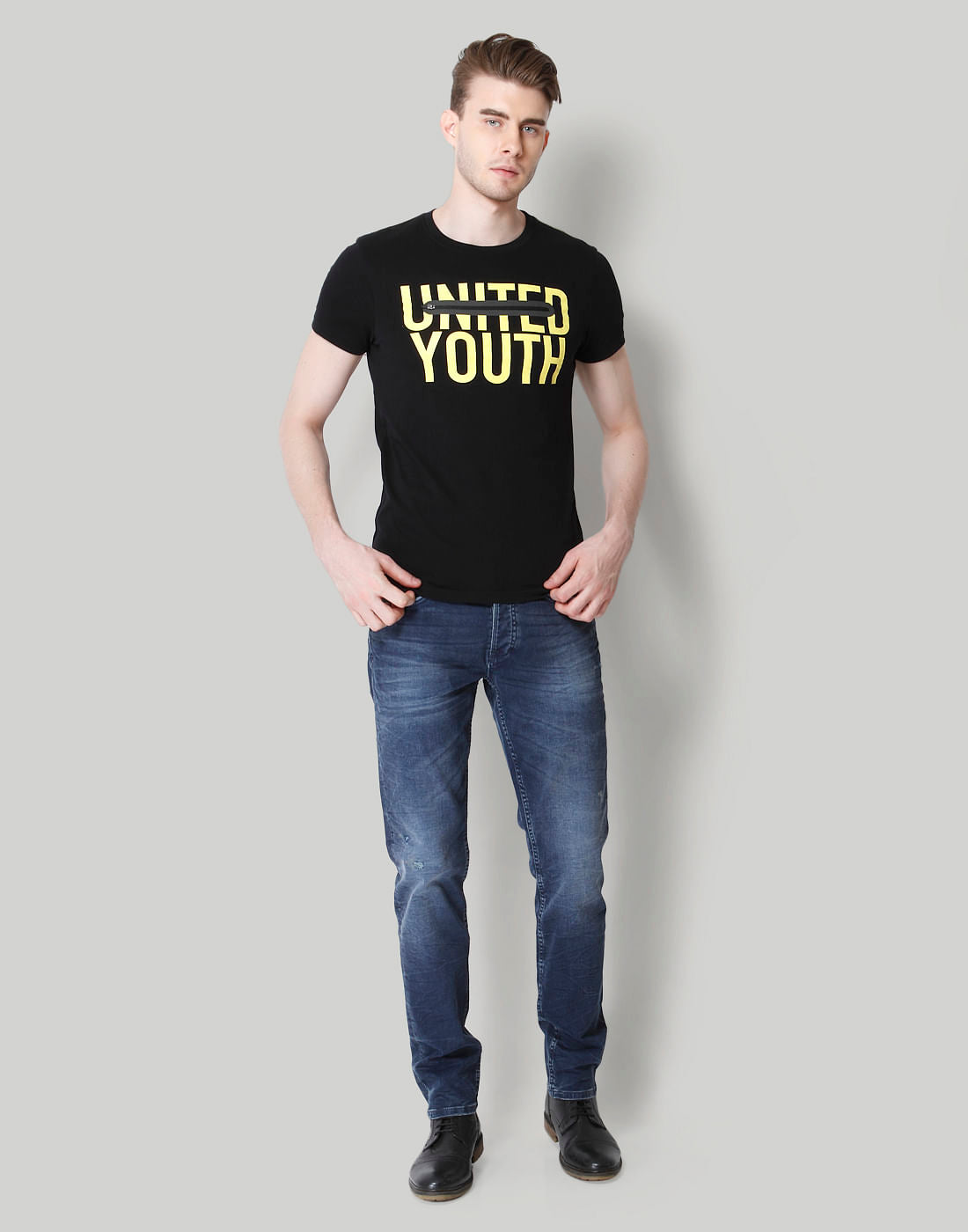 Black Text Print Crew Neck T-Shirt