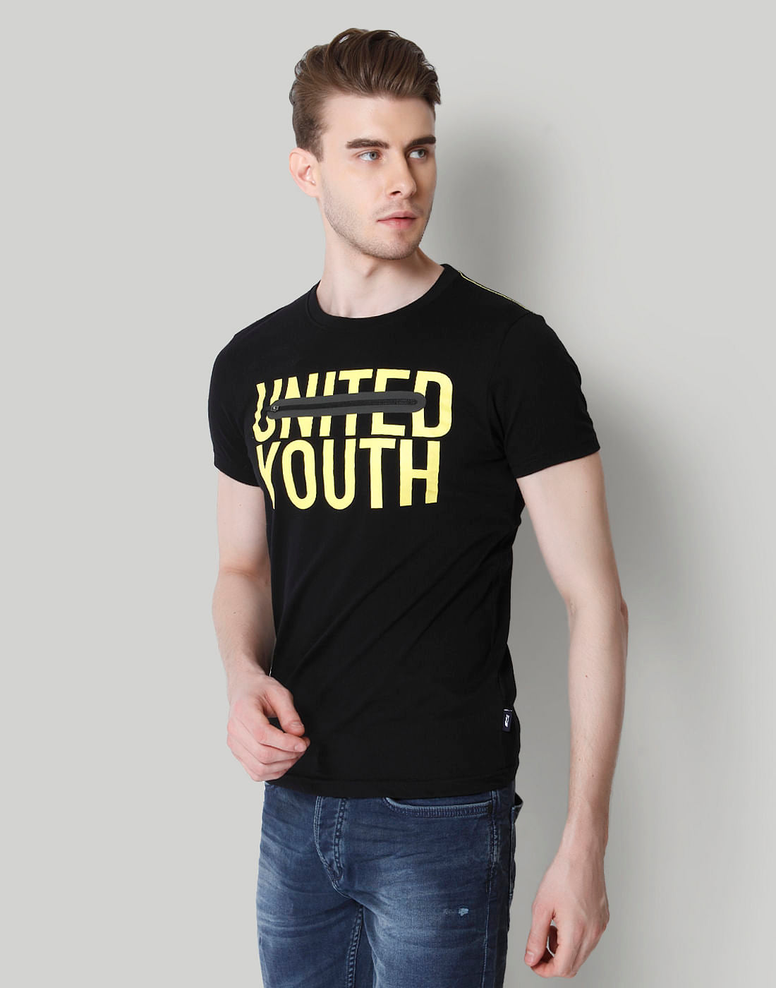 Black Text Print Crew Neck T-Shirt
