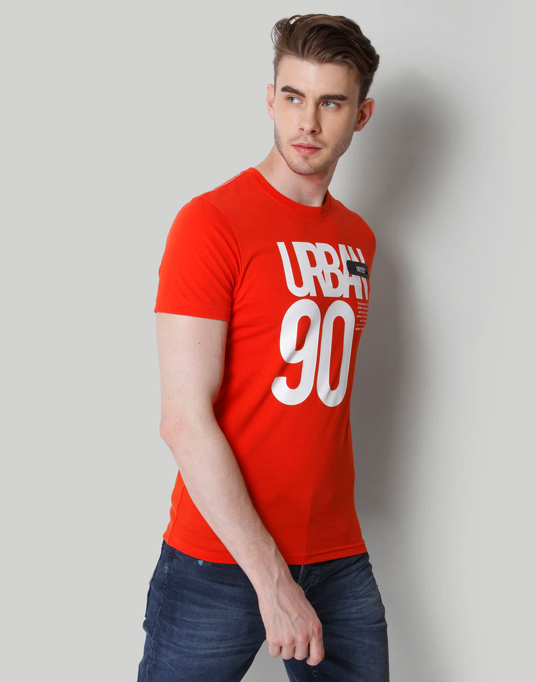 Red Text Print Crew Neck T-Shirt