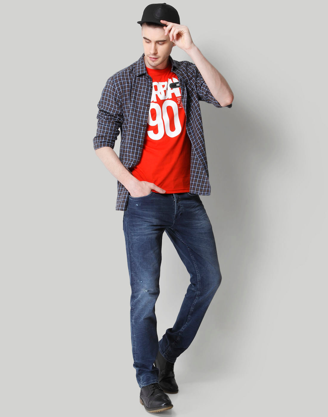 Red Text Print Crew Neck T-Shirt