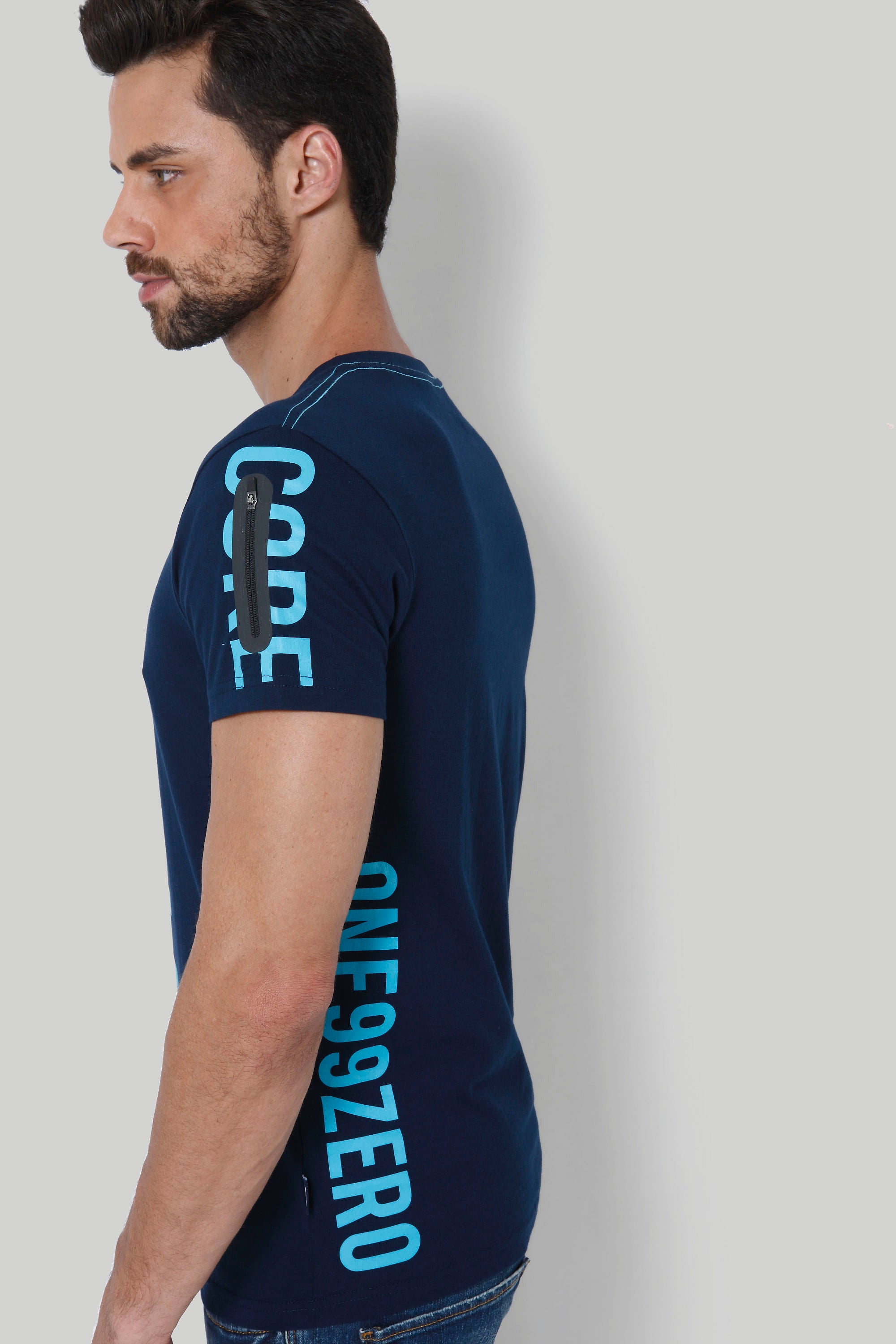 Dark Blue Text Print Crew Neck T-Shirt