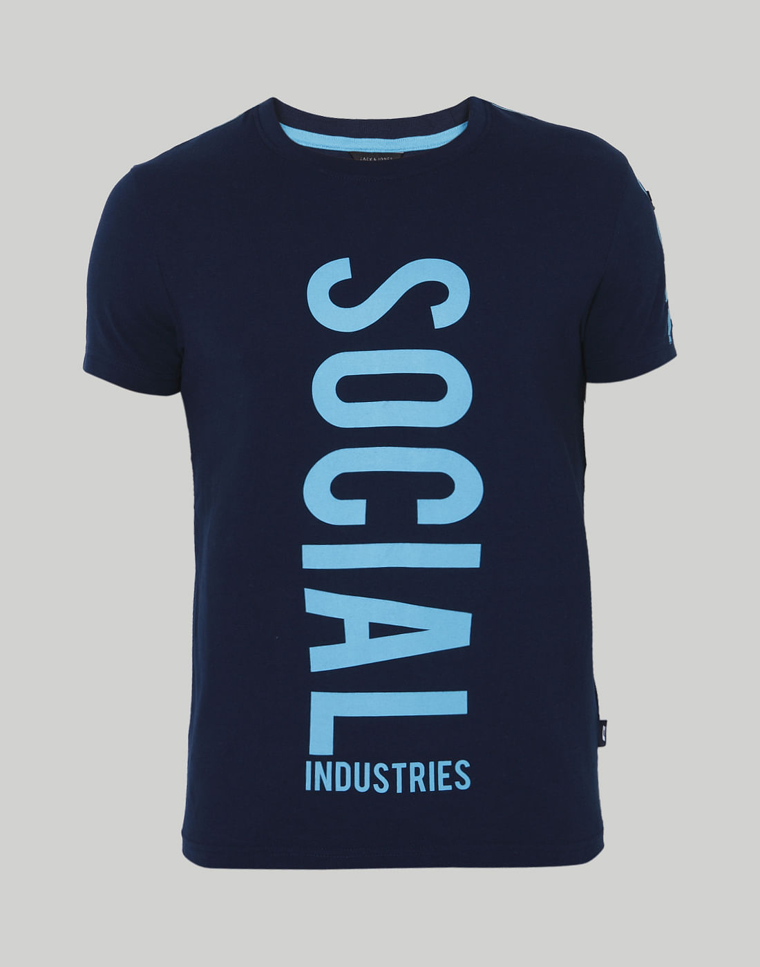 Dark Blue Text Print Crew Neck T-Shirt
