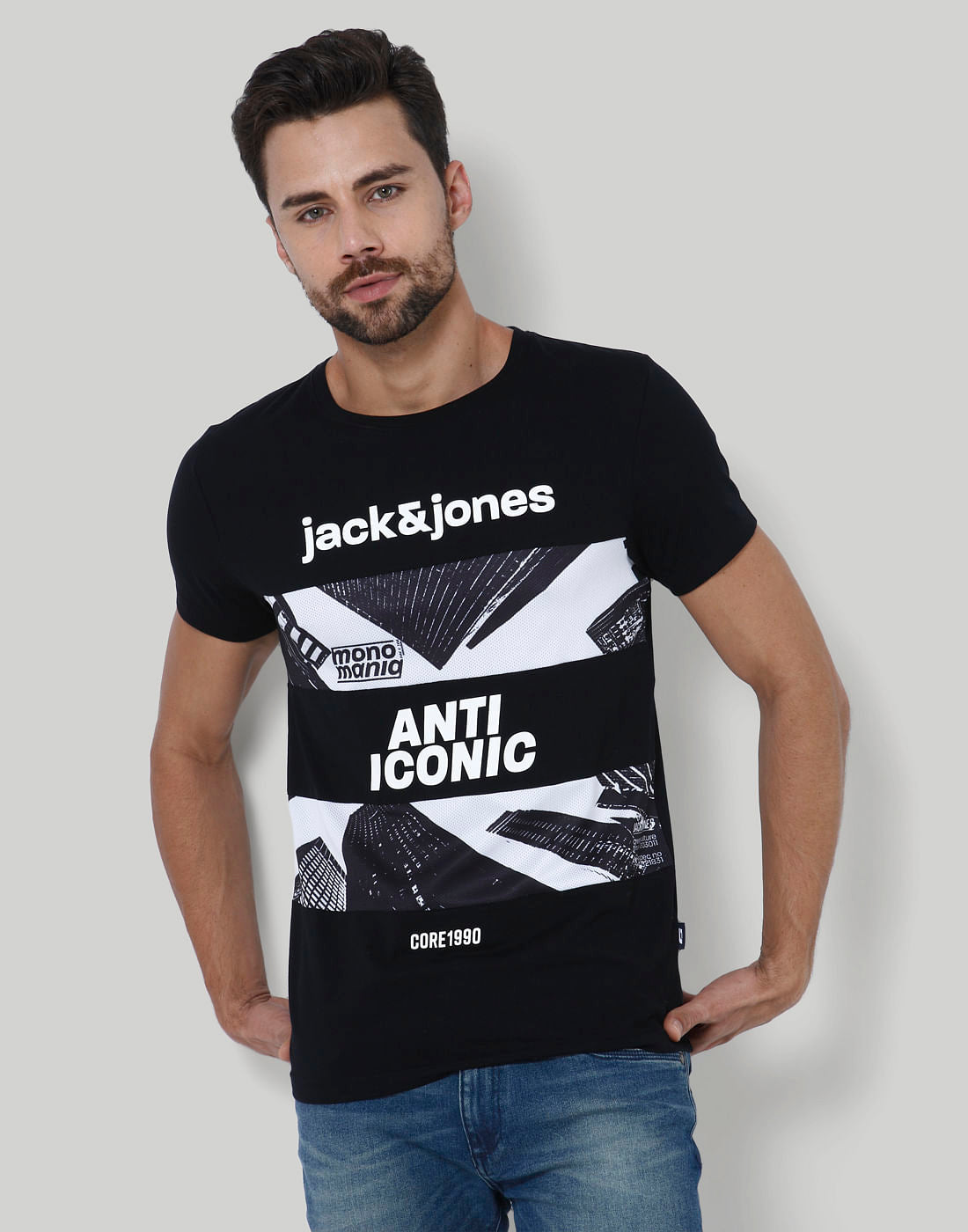 Black Graphic Print Crew Neck T-Shirt - S