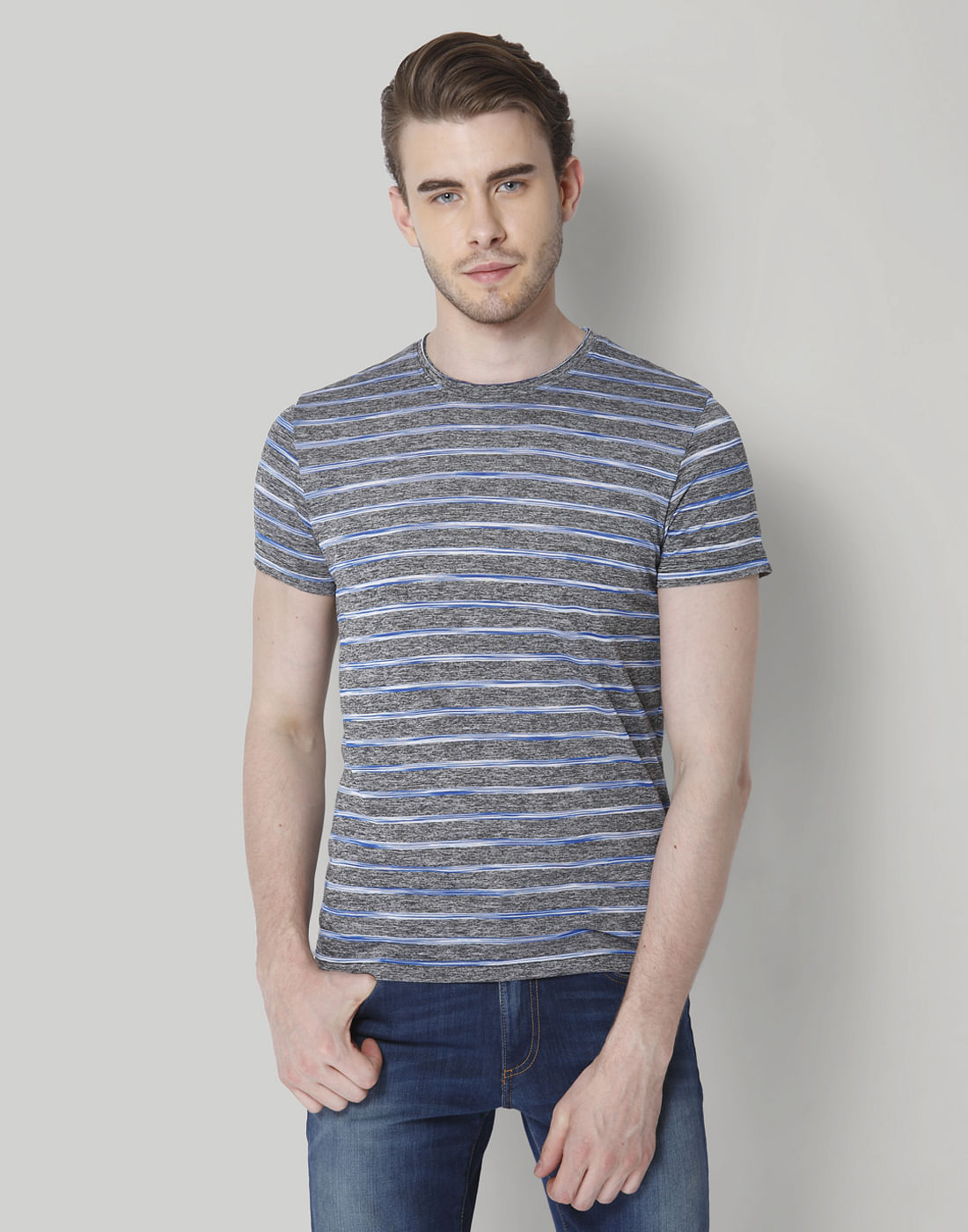 Blue Striped Crew Neck T-Shirt - S