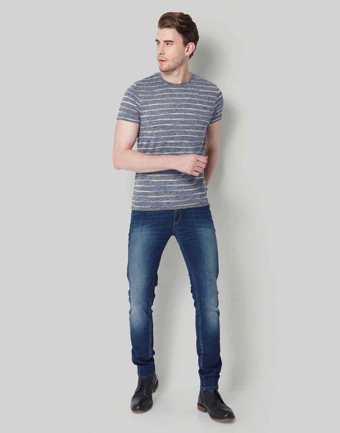Blue Striped Crew Neck T-Shirt