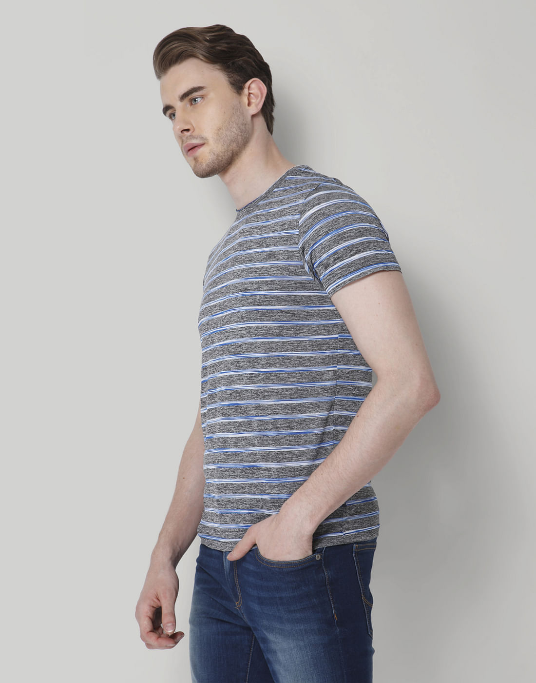 Blue Striped Crew Neck T-Shirt