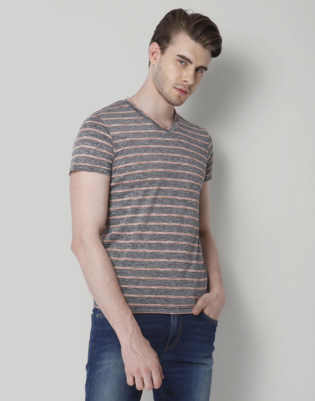 Rose Striped Crew Neck T-Shirt - S