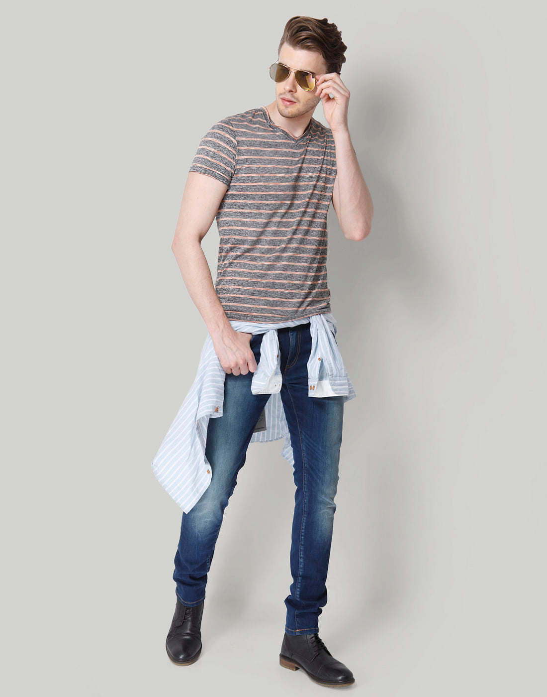 Rose Striped Crew Neck T-Shirt