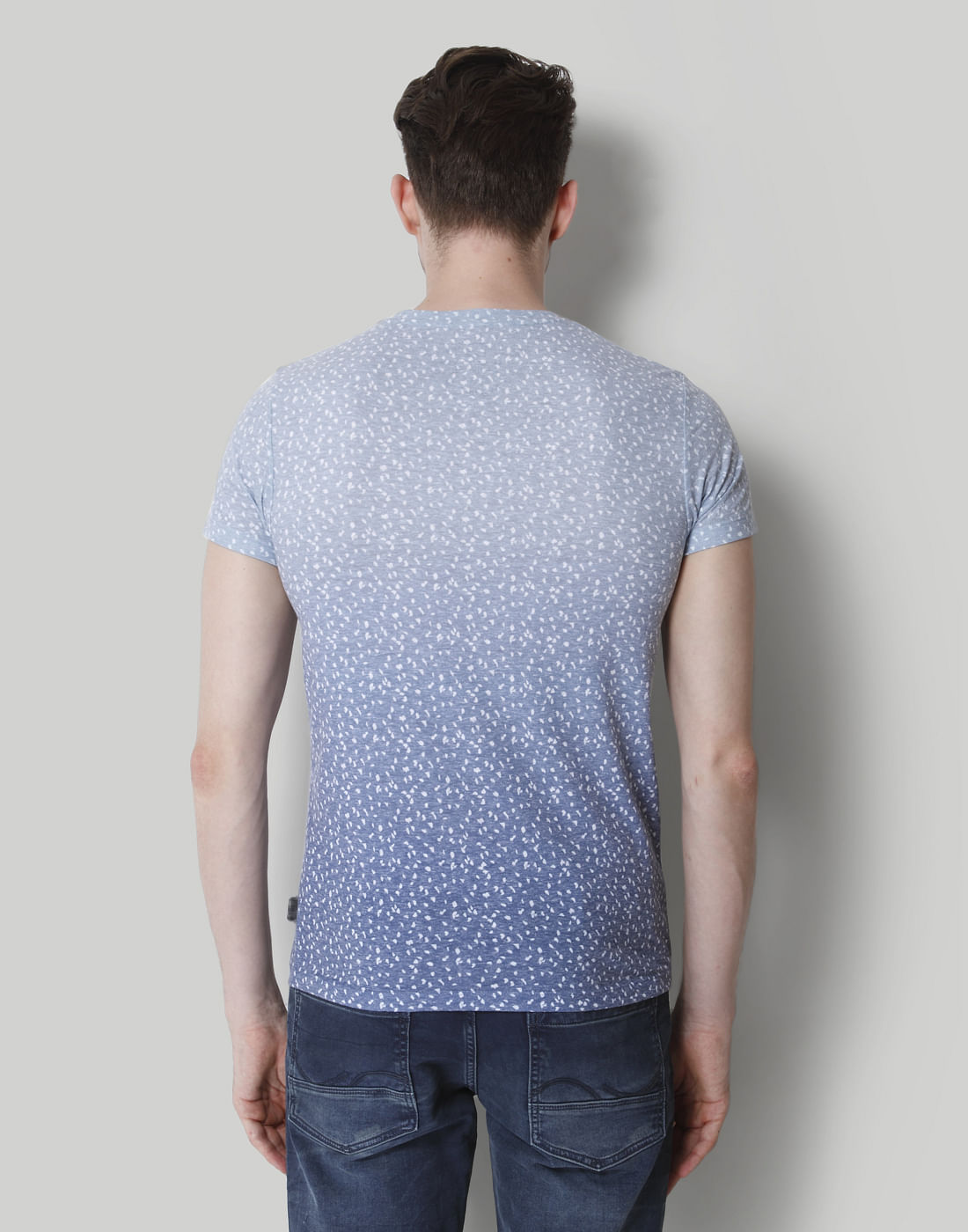 Blue Ombre Self Print Crew Neck T-Shirt
