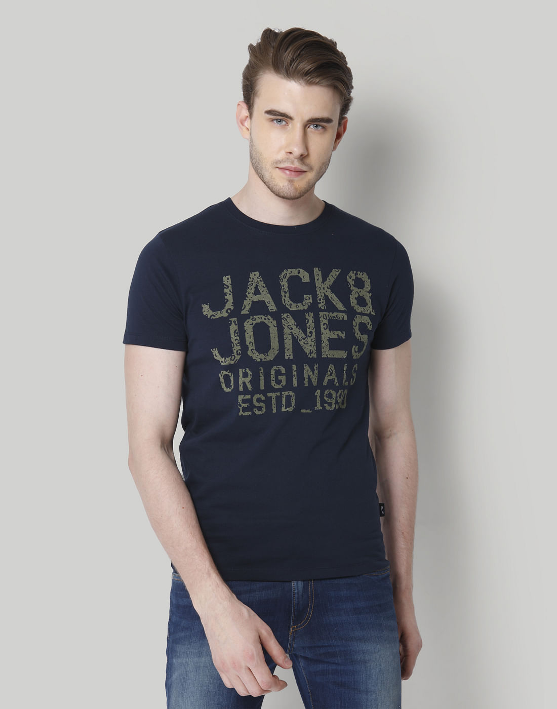 Blue Logo Print Crew Neck T-Shirt - S