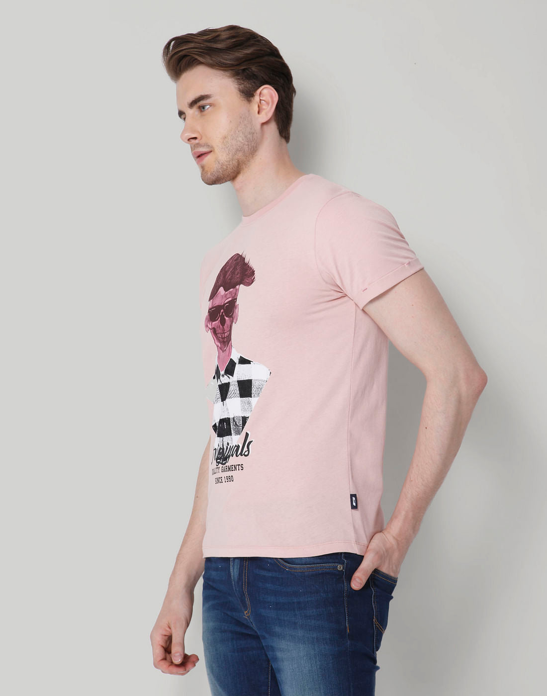 Rose Skull Printed Crew Neck T-Shirt