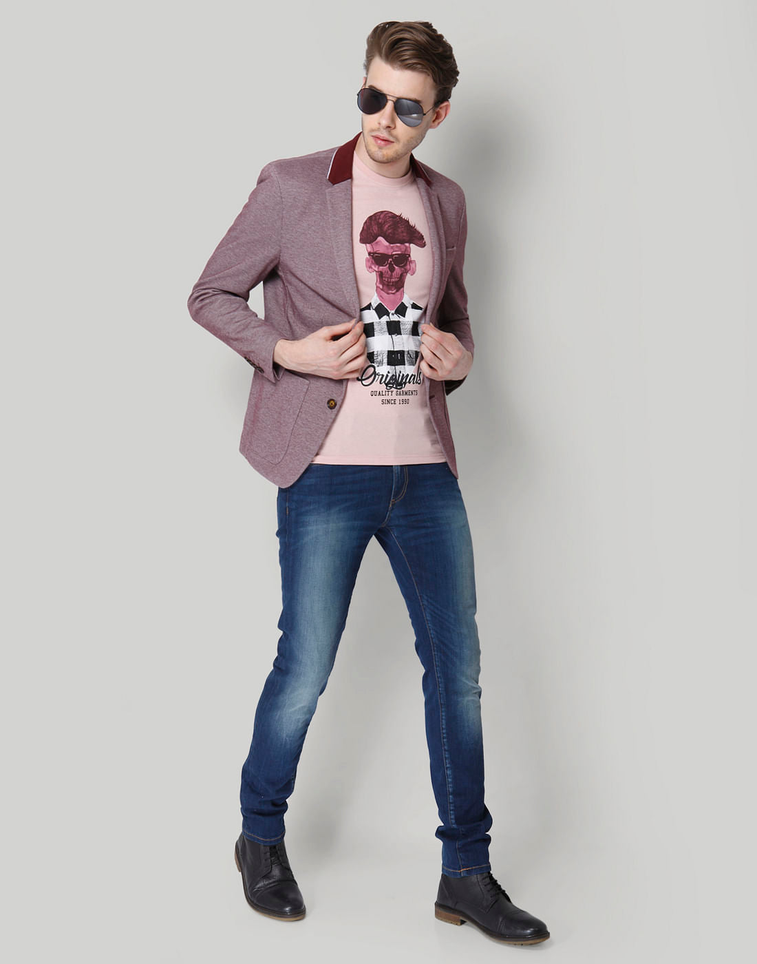 Rose Skull Printed Crew Neck T-Shirt