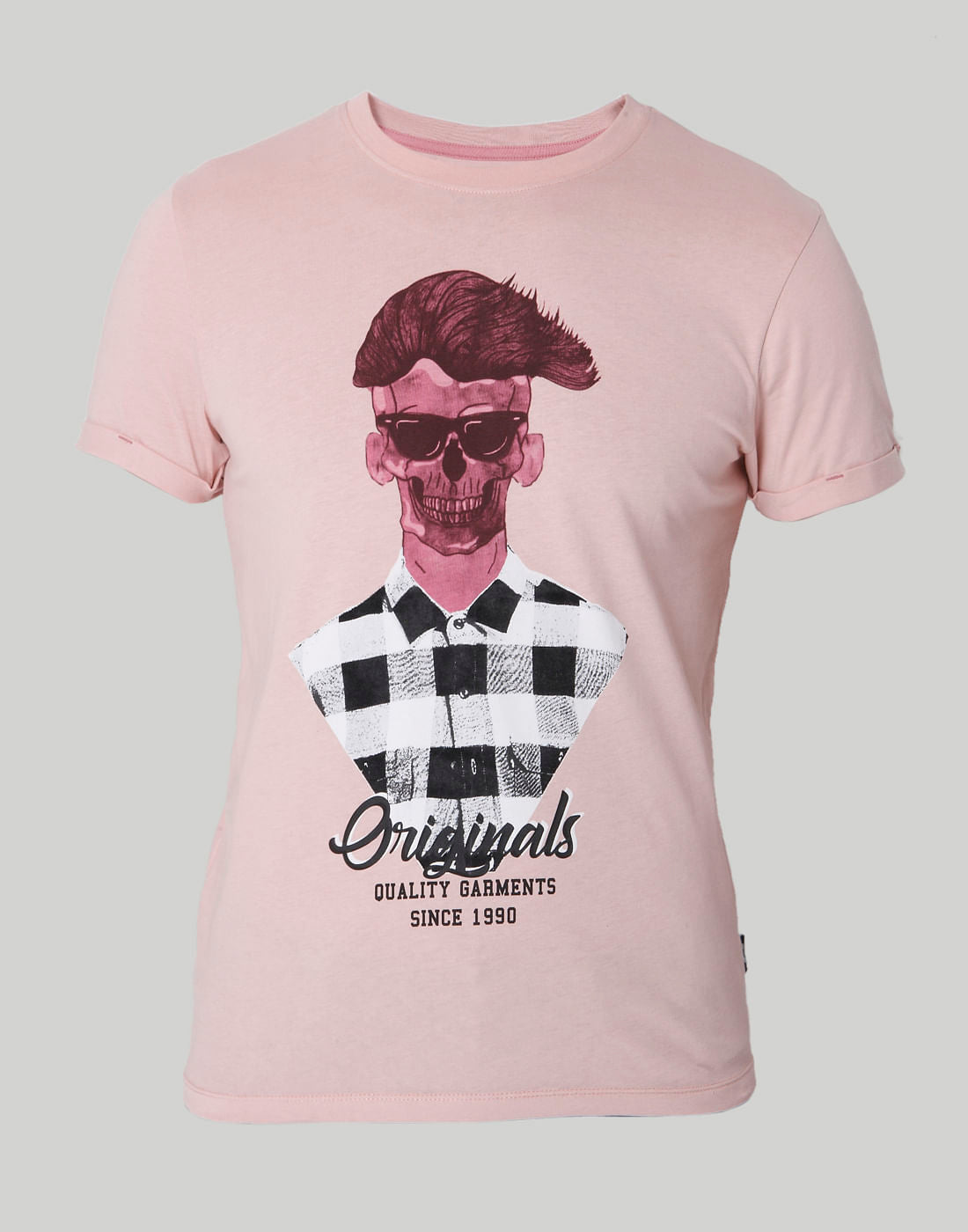 Rose Skull Printed Crew Neck T-Shirt