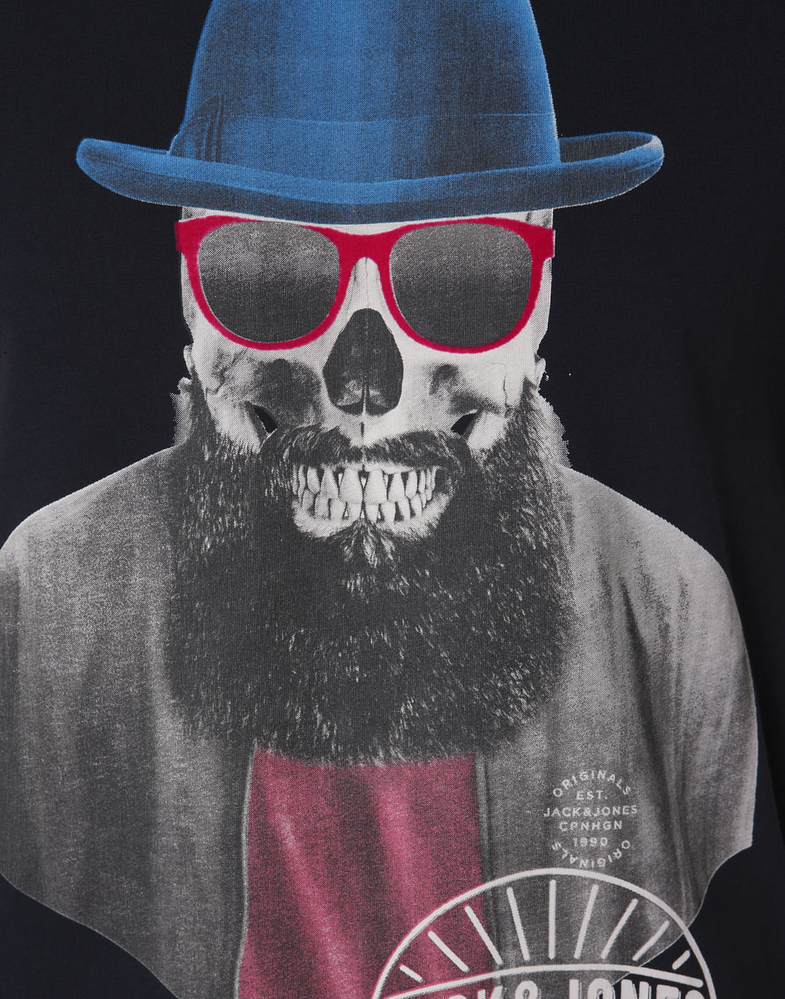 Blue Skull Printed Crew Neck T-Shirt