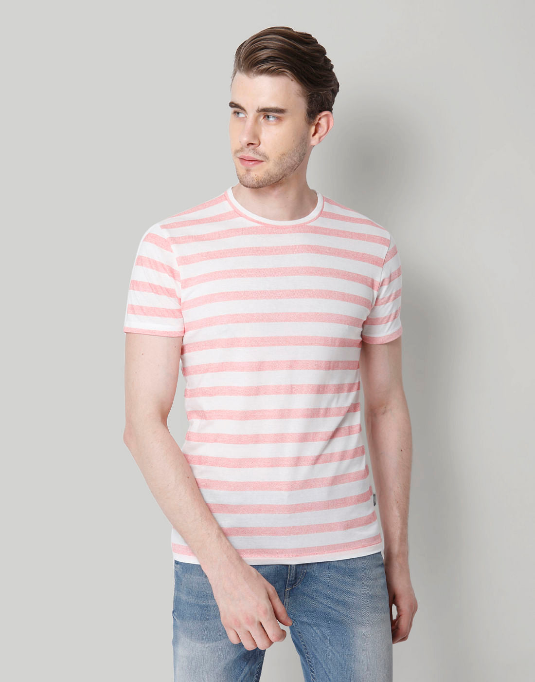 Rose Striped Crew Neck T-Shirt - S