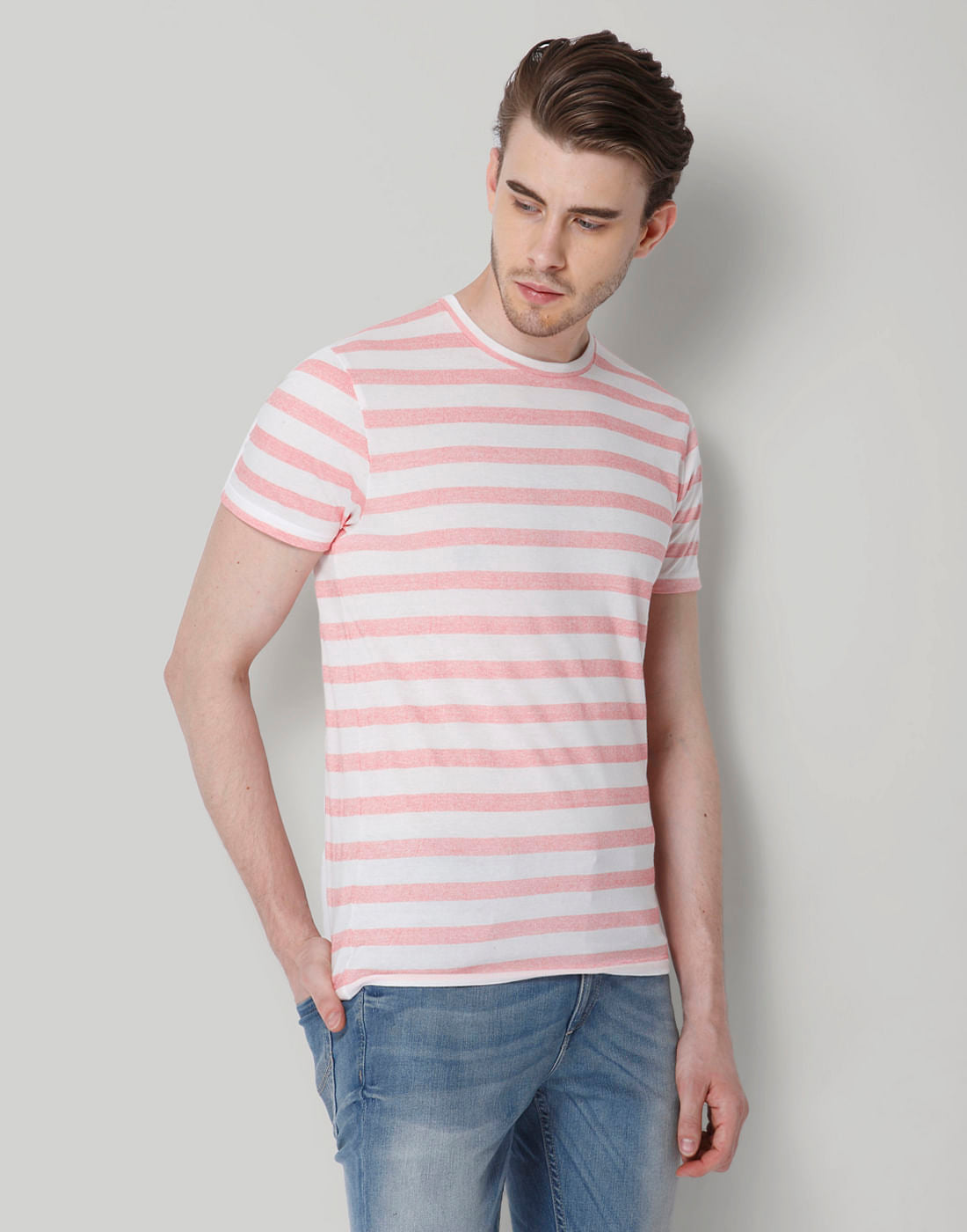 Rose Striped Crew Neck T-Shirt
