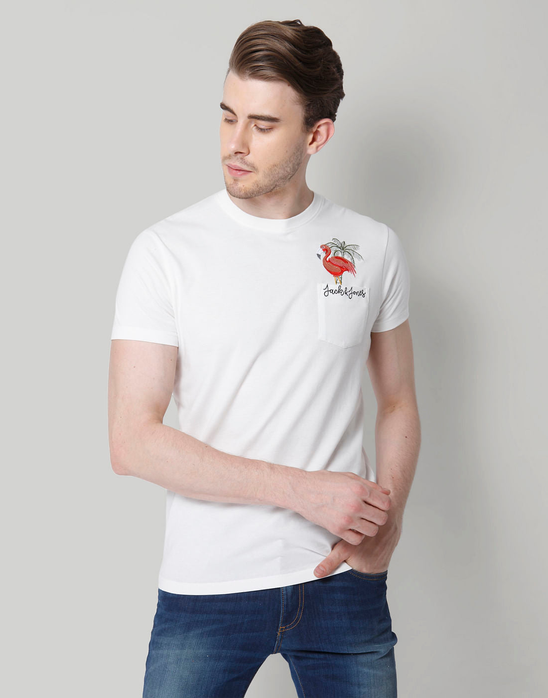 White Crew Neck T-Shirt - S