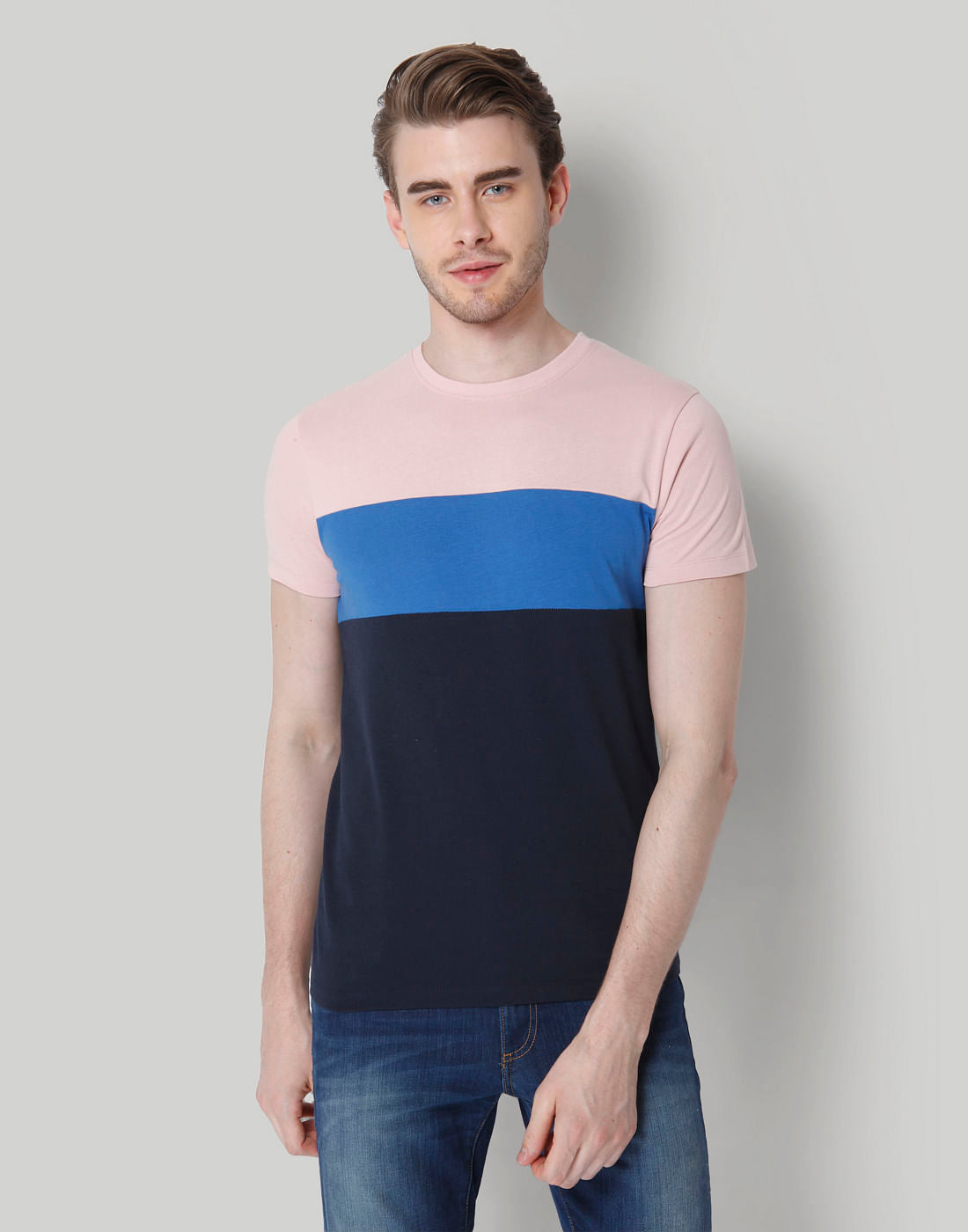 Rose Colour Blocked Crew Neck T-Shirt - S