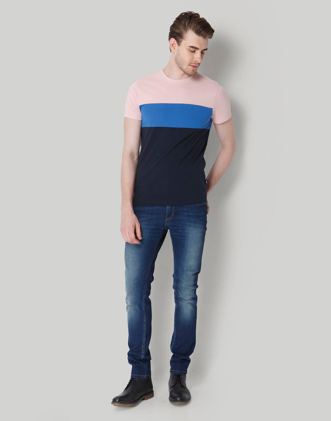 Rose Colour Blocked Crew Neck T-Shirt