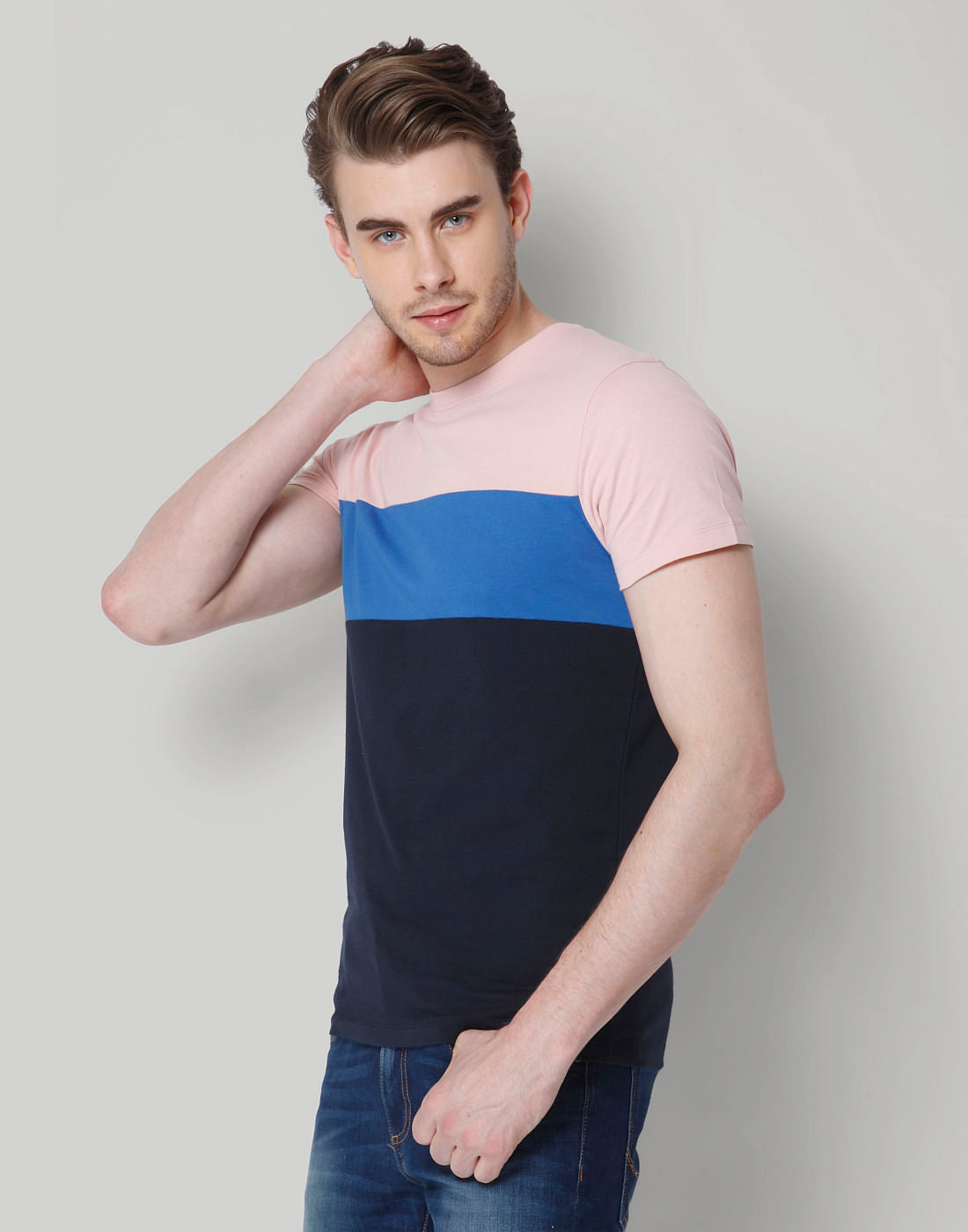Rose Colour Blocked Crew Neck T-Shirt