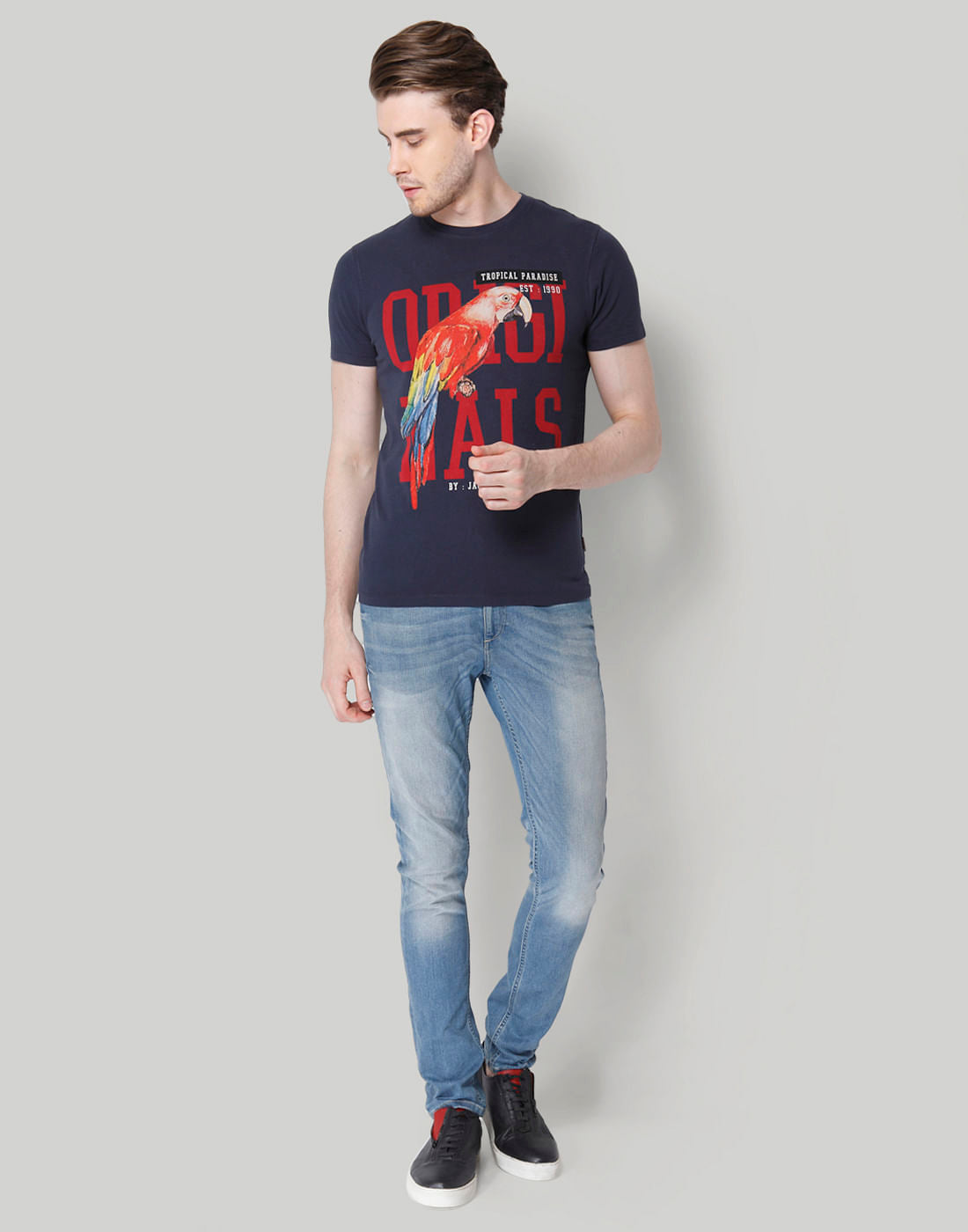 Blue Graphic Print Crew Neck T-Shirt