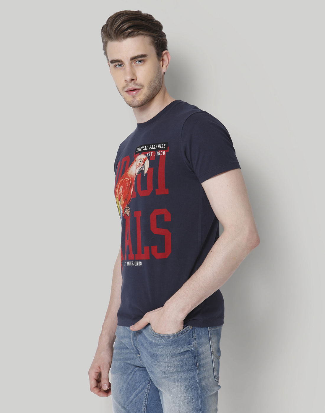 Blue Graphic Print Crew Neck T-Shirt