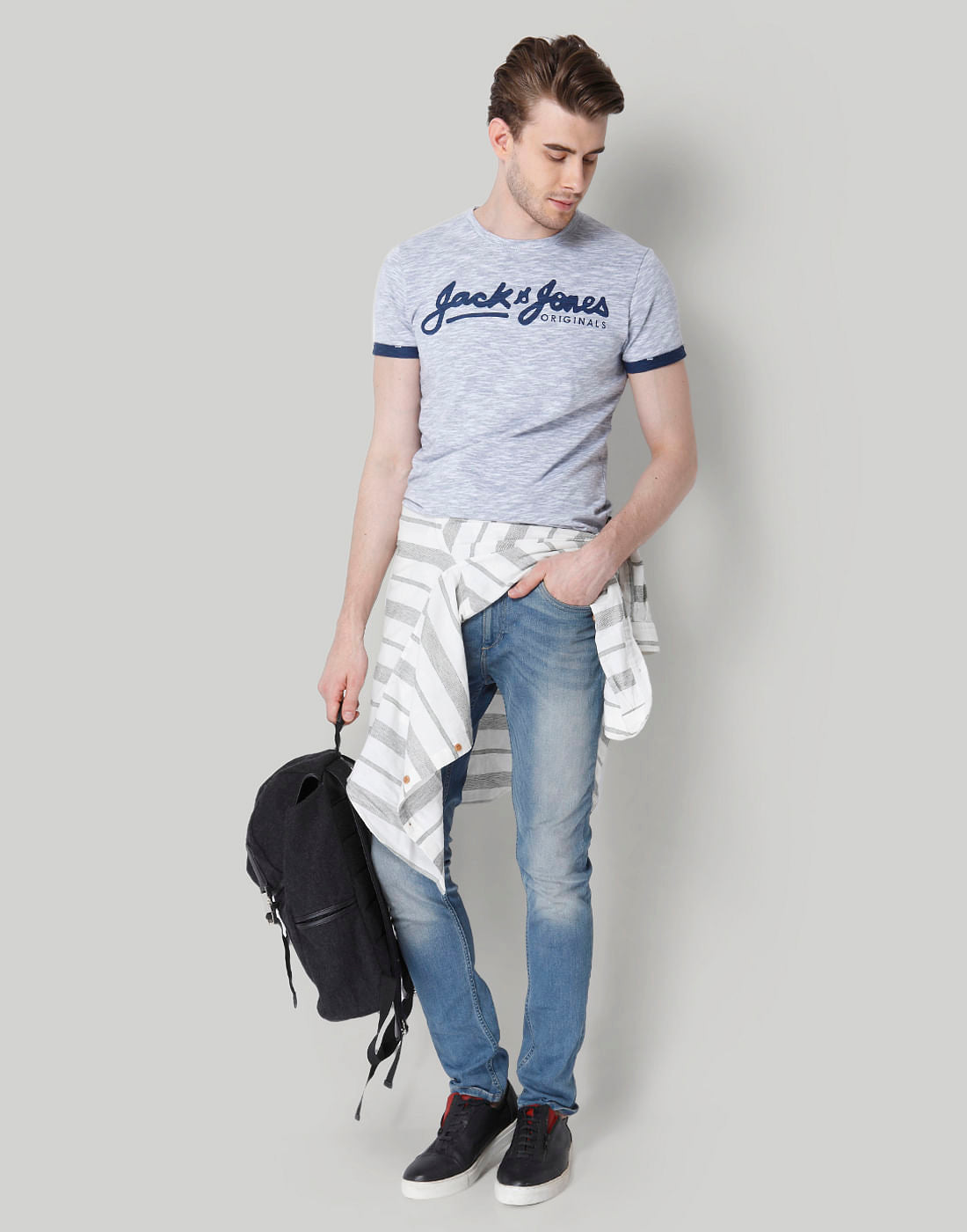 Blue Logo Print Crew Neck T-Shirt