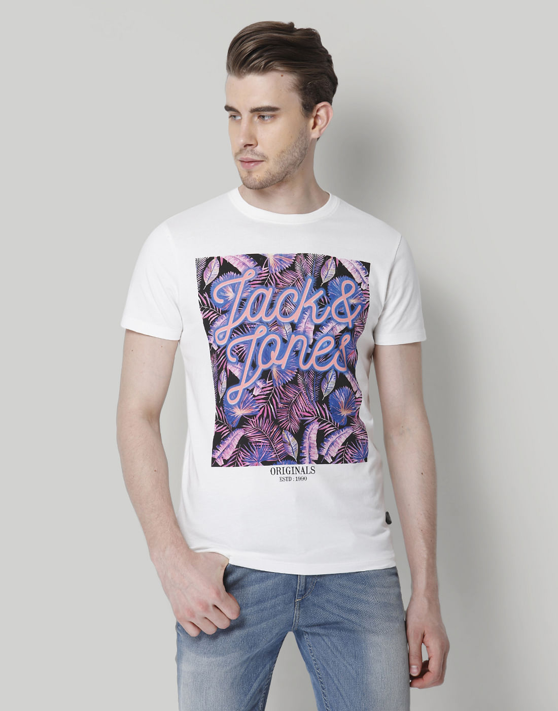White Graphic Print Crew Neck T-Shirt - S