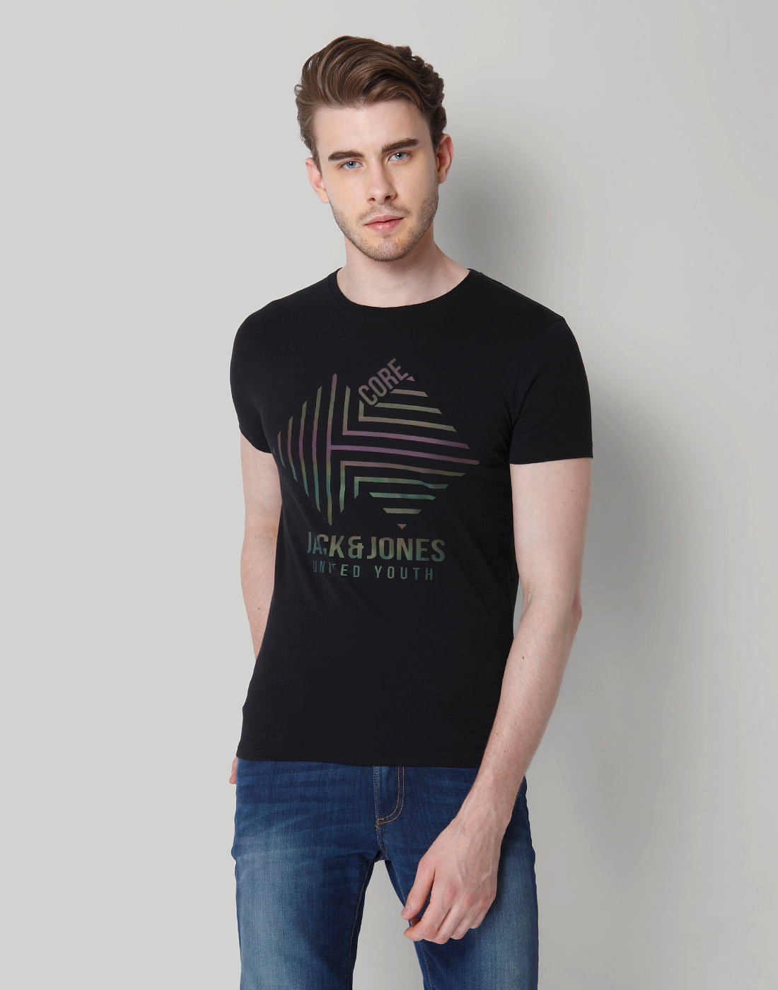 Black Graphic Print Crew Neck T-Shirt - S