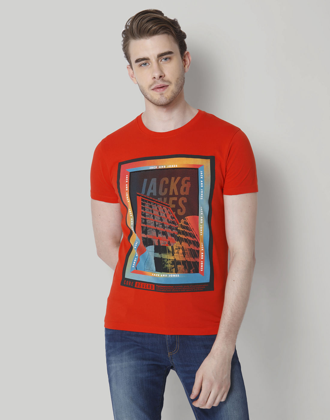 Red Graphic Print Crew Neck T-Shirt - S