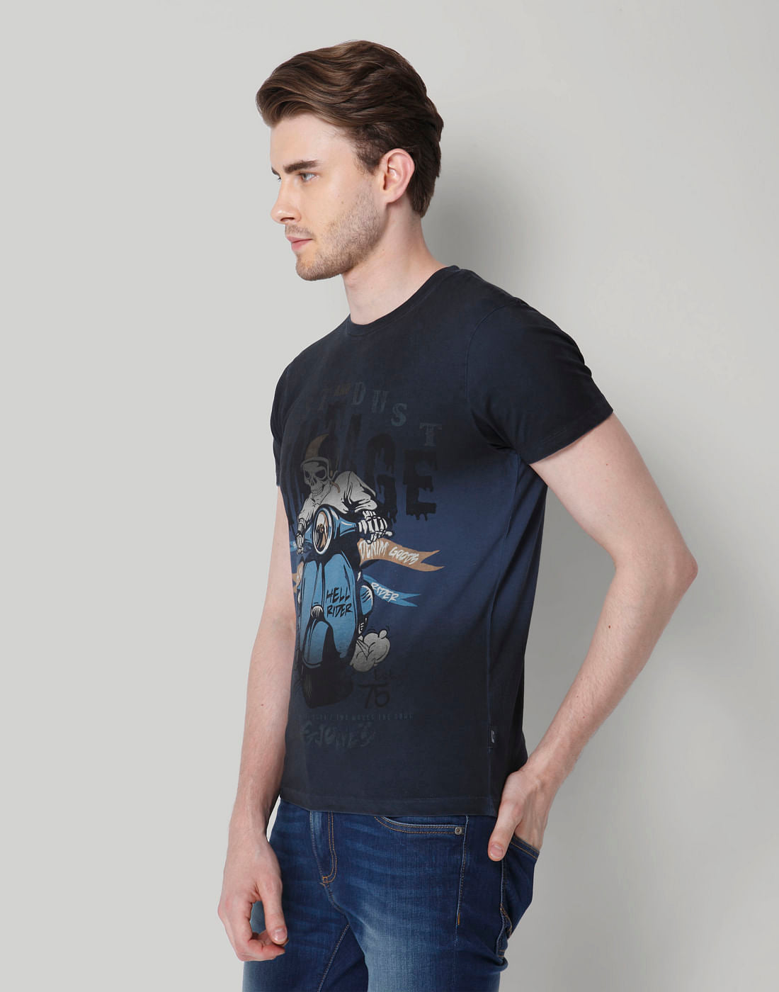 Blue Graphic Print Crew Neck T-Shirt