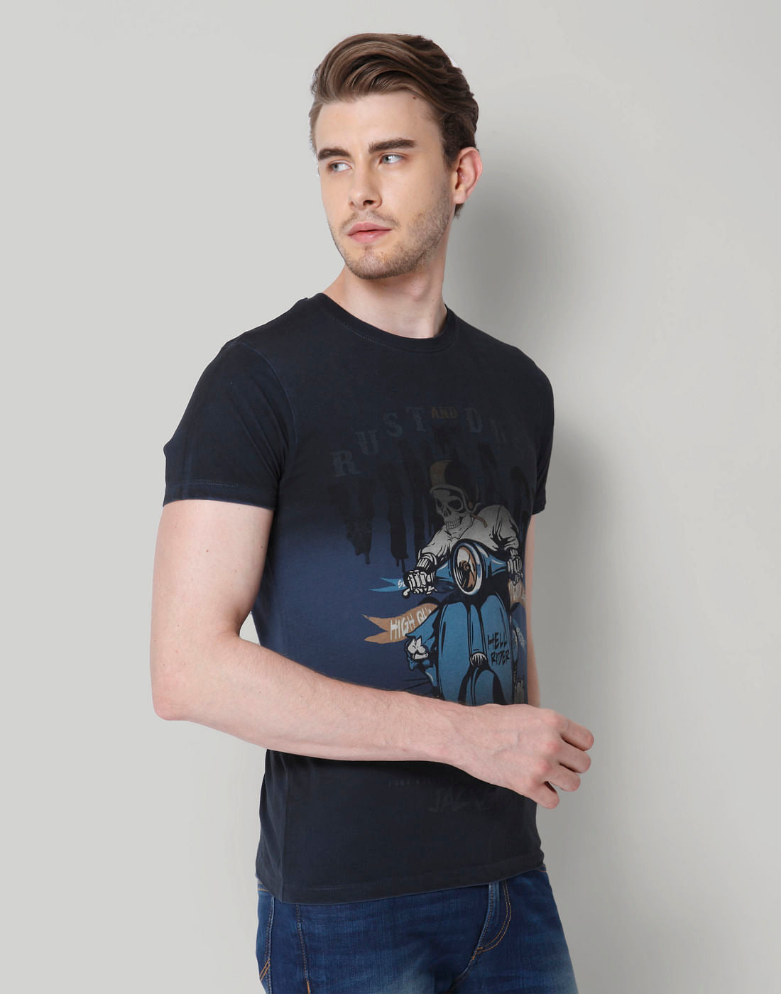 Blue Graphic Print Crew Neck T-Shirt
