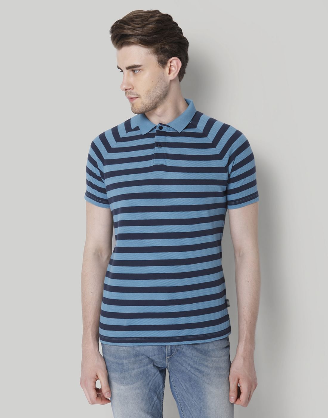 Turquoise Striped Polo T-Shirt - S