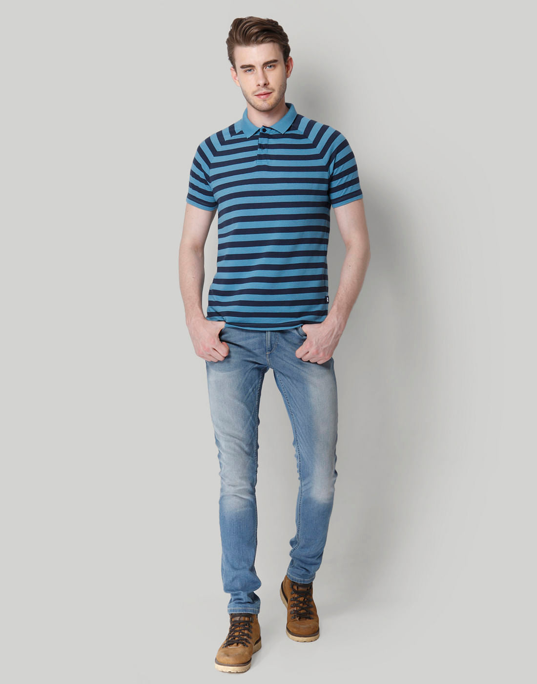 Turquoise Striped Polo T-Shirt