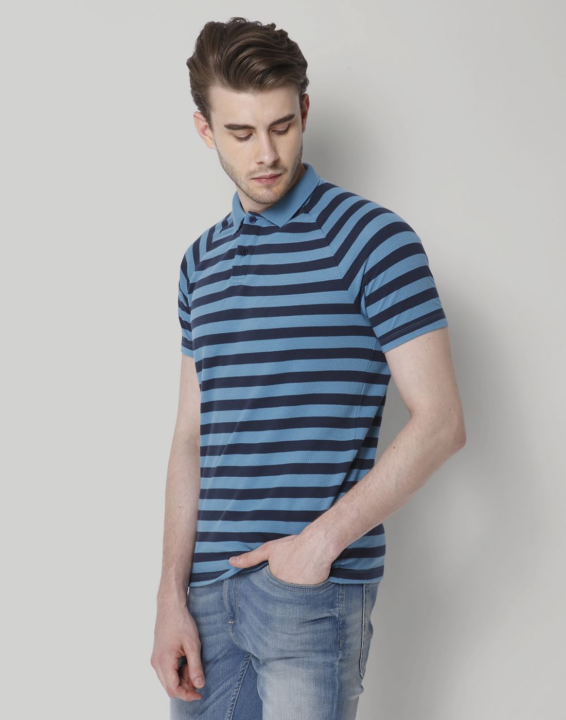 Turquoise Striped Polo T-Shirt