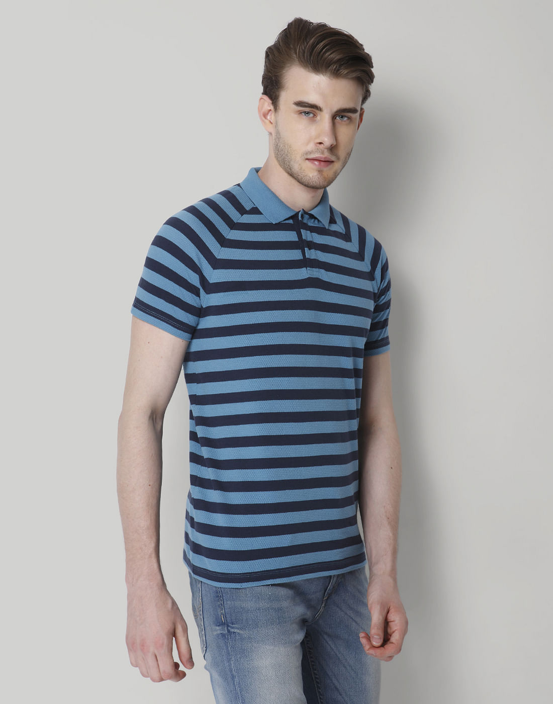 Turquoise Striped Polo T-Shirt